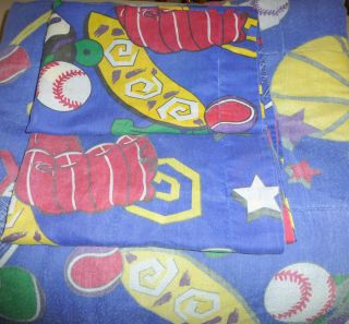 Boys Bedding Blue Sports Theme Full Size Bed Comforter and 2 Pillow 