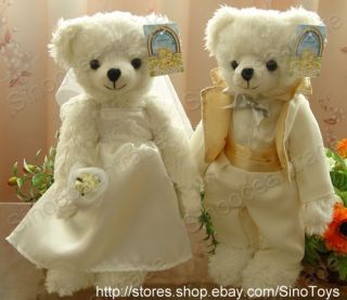 Couple of Wedding Teddy Bears in Wedding Dress Tuxedo