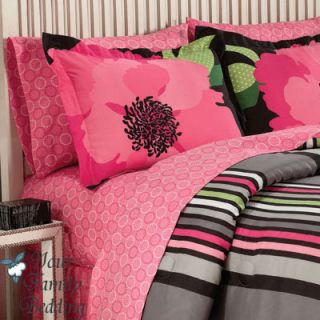 Pink Black Flower Girl Teen Kid Comforter Bedding Bed in Bag Set Twin 