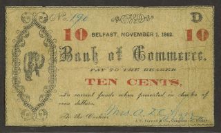 Maine BELFAST ME 10c Bank of Commerce Civil War Era1862 F VF FREE 