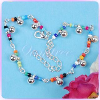 Silver Chain Bell Colorful Beads Ankle Bracelet Anklet