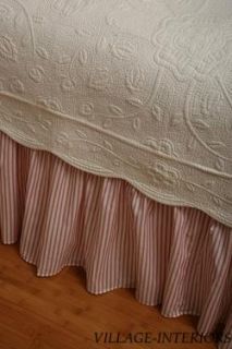   Ivory White Ticking Stripe Full 18 Drop Bedskirt Dust Ruffle