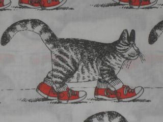 Vintage B Kliban Cat Flat Bed Sheet Double Full Size Red Sneakers 