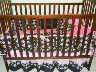 Skulls Minky Dot Pink Black Crib Bedding 7p Blanket Bumper Crib Skirt 