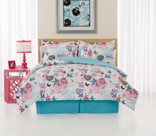 Turquoise Pink Tattoo Full XL Comforter Bedding Bed Set