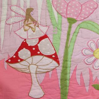 Girls Pink Red Cotton Fairy Patchwork Quilt Bedspread