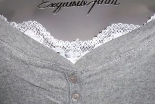   SEXY~GRAY~white~LACE~lacy~THERMAL~layered~HENLEY~punk~GOTH~t shirt~TOP