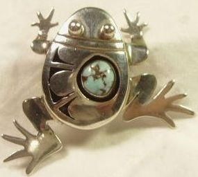   Silver Turquoise Frog Pin Pendant by Bennie Ration Navajo
