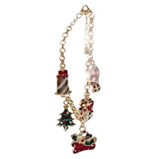 Christmas Jewelry Santa Claus Tree Bell Charms Link Gold Tone Crystal 
