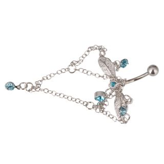   Navel Belly Button Ring Blue Crystal Body Piercing Jewelry