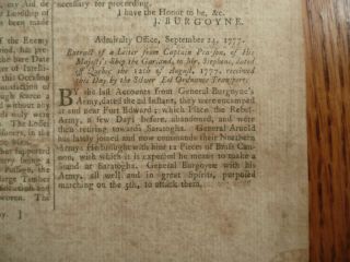 Benedict Arnold Saratoga Battle Rev War 1777 Newspaper