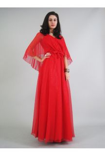 Vtg 70s Sheer Sparkle Dotted Cape Benet Red Gypsy Goddess Prom Party 