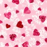 Kaufman, Love, HEARTS on PINK, Amy Biggers, Valentine Red White Scroll 