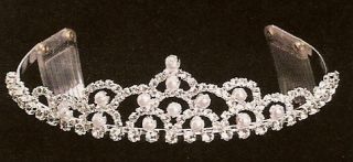 Wedding Bridal Silver Tiara with Rhinestones Pearls