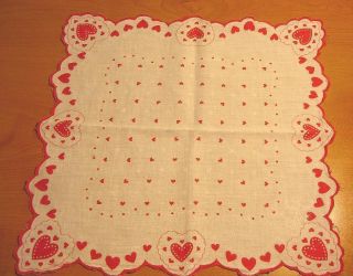 Vintage Ladies Valentines Handkerchief All Over Red Hearts