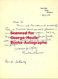 Bertrand Russell Autograph Letter 1924 Philosopher Nobel Prize