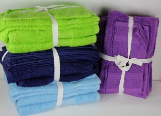 Bath Towel Set 6 PC Bath Towel Hand Towel Wash Cloth Purple Blue Lime 