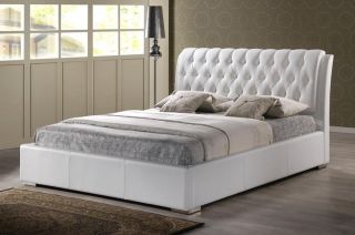 Modern White Faux Leather Queen or King Size Platform Bed Tufted 