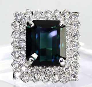 Quality 11 3ct Diamond Emerald Cut Green Tourmaline 14k White Gold 