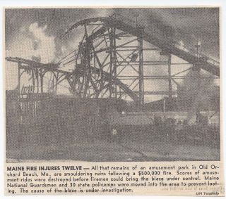 RARE Vtg 69 Amusement Park Fire Old Orchard Beach Maine Me Newspaper 