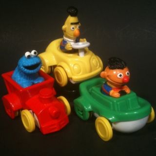   Illco lot of 3 Sesame Street Cars Bert Ernie Cookie Monster Toy Figure