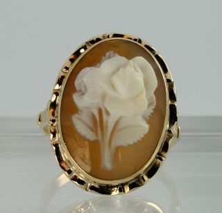 Antique Hand Carved Rose Shell Cameo Ring 14k Rose Gold