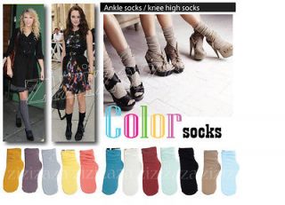   UP POP CANDY OPAQUE COLOR ANKLE KNEE HIGH PLAIN CUFF SOCKS FREE SHIP