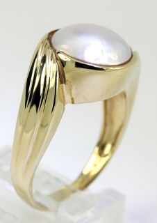 Modern Chic Large 11 mm Genuine Mobe Pearl 14k Yellow Gold Sculptured 