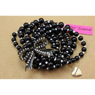 Betsey Johnson Multi layered black beads bow stretch bracelet