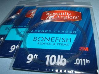 Scientific Anglers Fly Fishing Leader 9ft 10# .011 3pk Bonefish 