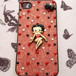 Hand Embellished Red Glitter Betty Boop iPhone 4 4S Case