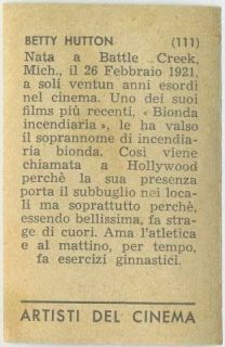 Betty Hutton Vintage 1951 Artisti Del Cinema Italy Card