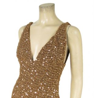 Maria Bianca Nero Gold Sequin Cocktail Dress M Sleeveless Form Fitted 