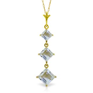 Natural Aquamarine Princess Cut Gemstones Pendant Chain Necklace 14k 