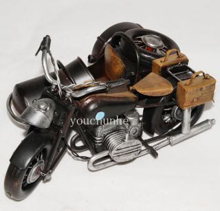 Handmade WWII Metal Motorcycle with Sidecar Bike Model 32222