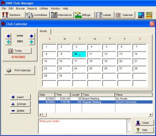 The screen shot above shows the HMS Club Manager calendar. Track all 