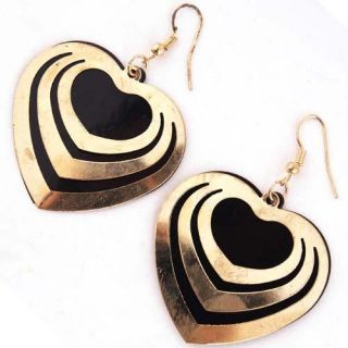   Korean Style Black Gold Heart Shinning Dangle Earring Jewelry