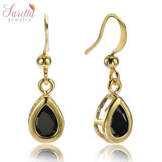 SALE Jewelry Lady Black Onxy Yellow Gold GP Earrings Dangle Gift 