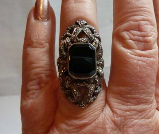 Vintage Sterling Black Onyx and Marcasite Ring