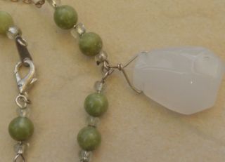   Sterling Necklace 8 Jade Balls Big White Chunky Stone Artistic