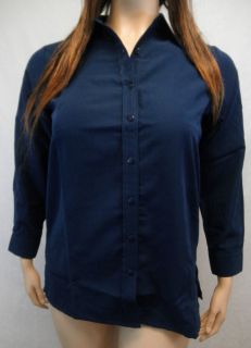 Silhouettes Womens Peach Skin Button Big L s Shirt Navy Blue XL 461i 