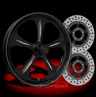 Black Wanaryd Adrenaline Wheels Tires Rotors Harley FLH FLHR FLHX FLTR 
