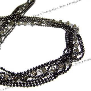 Gun Metal Tone Layers Metal Ball Chain Glass Bead Fashion Long 