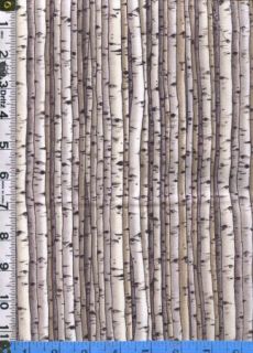 Fabric Blank Countryside Birch Tree trunks stripe