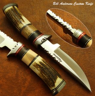 Bill Andersons 1 of A Kind Stunning Custom Knife Stag Antler Damascus 