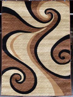 Brown Beige Swirls Area Rugs Modern Abstract Black Special Sale Carpet 