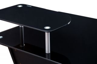 Lonshine 8mm Tempered Glass Computer Desk Steel Frame MDF Boards Ct 