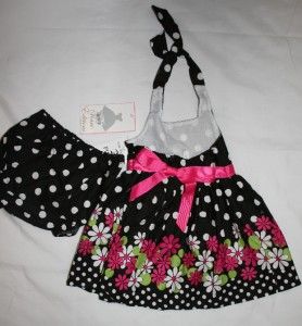 RARE Editions 2pc Pink Black White Polka Dot Sun Dress 18 Month Girls 