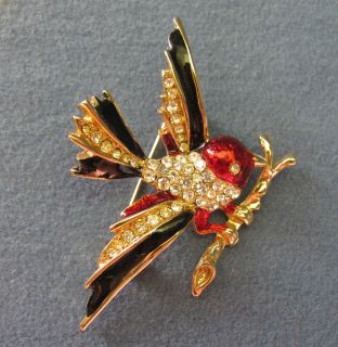 Vintage Enamel Rhinestone Bird Pin Brooch