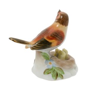 Hungarian vintage Herend porcelain mother bird with nest figurine.